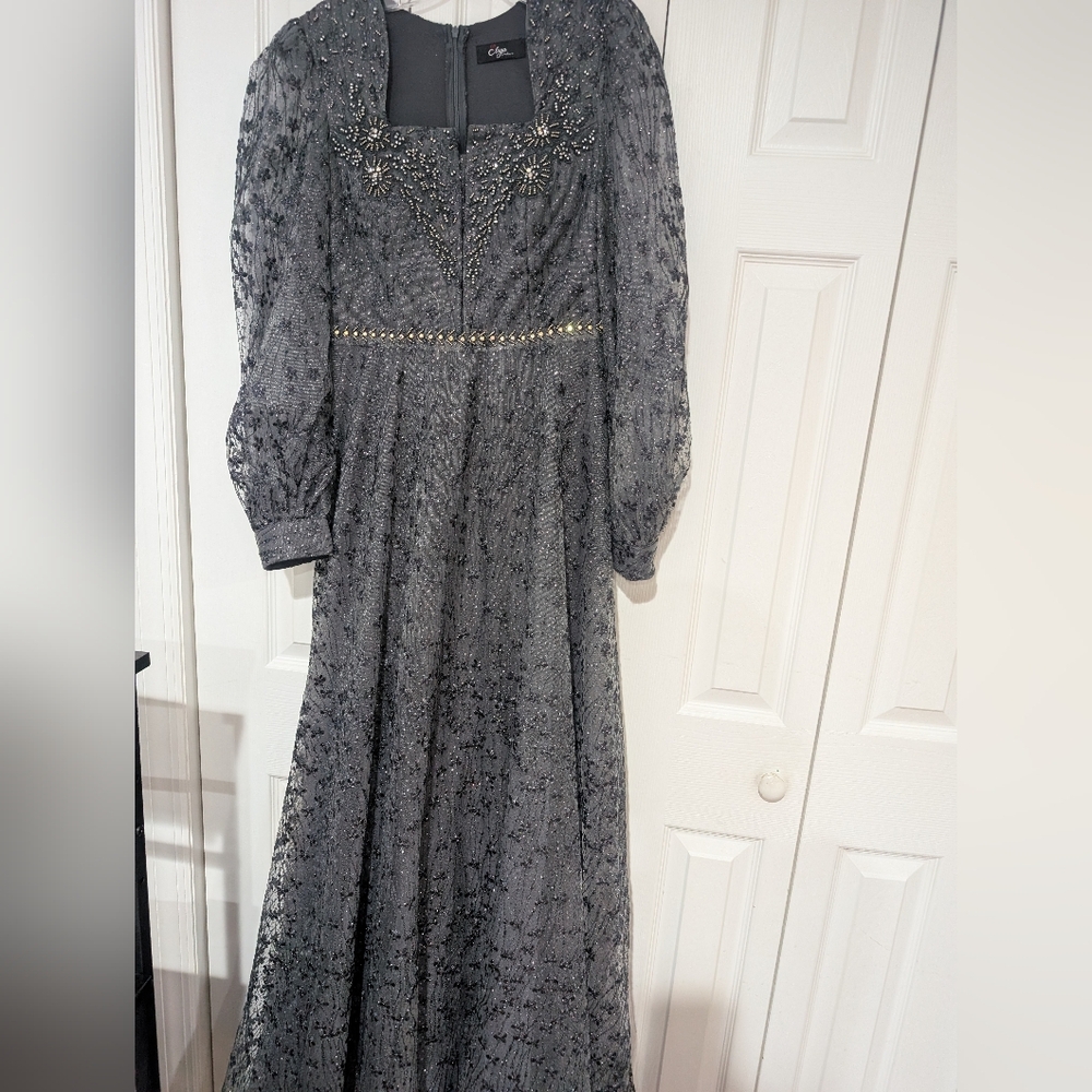 Elegant Beaded Gray Dress